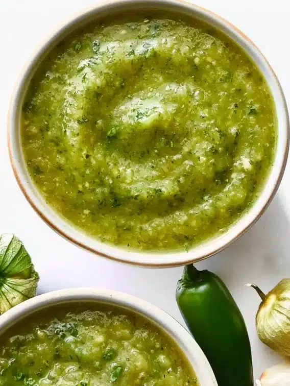 Creamy Tomatillo Avocado Green Sauce 19 Creamy tomatillo avocado green sauce drizzled over tacos and garnished with cilantro