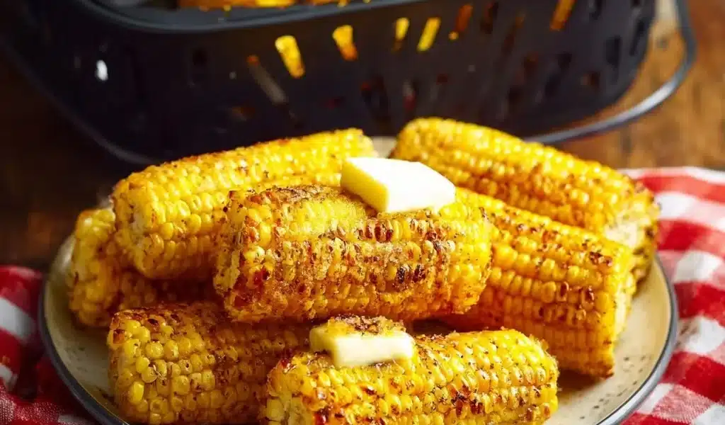 Easiest air fryer corn on the cob recipe, cooked to perfection.