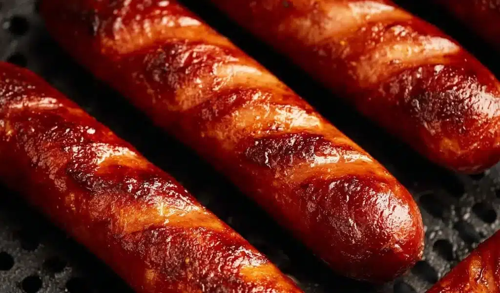 Easy Air Fryer Hot Dogs: Quick and Delicious Recipe 8 Deliciously crispy air fryer hot dogs ready to serve with condiments.