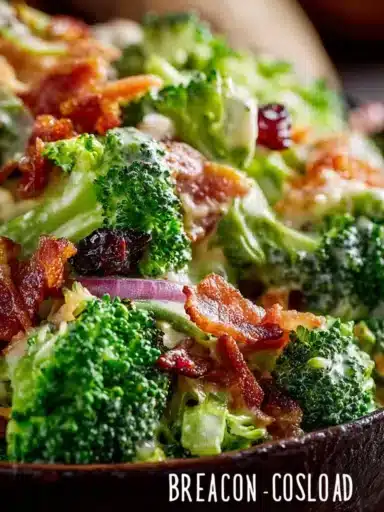 Easy broccoli bacon salad with crispy bacon and fresh vegetables
