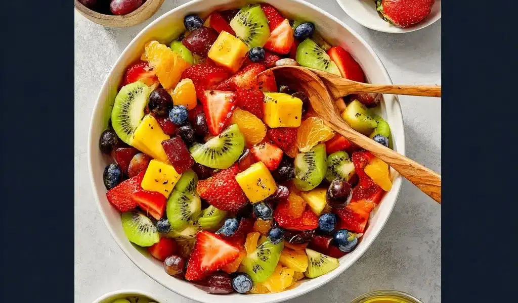 Colorful and fresh fruit salad with various fruits