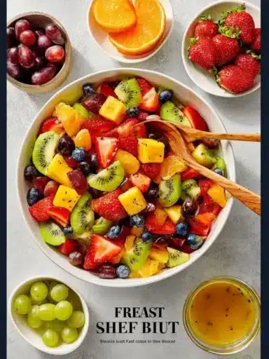 Colorful and fresh fruit salad with various fruits