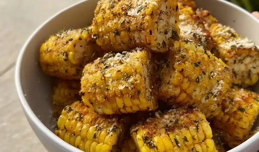 Delicious Garlic Parmesan Buttered Corn served in a bowl