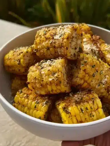 Delicious Garlic Parmesan Buttered Corn served in a bowl