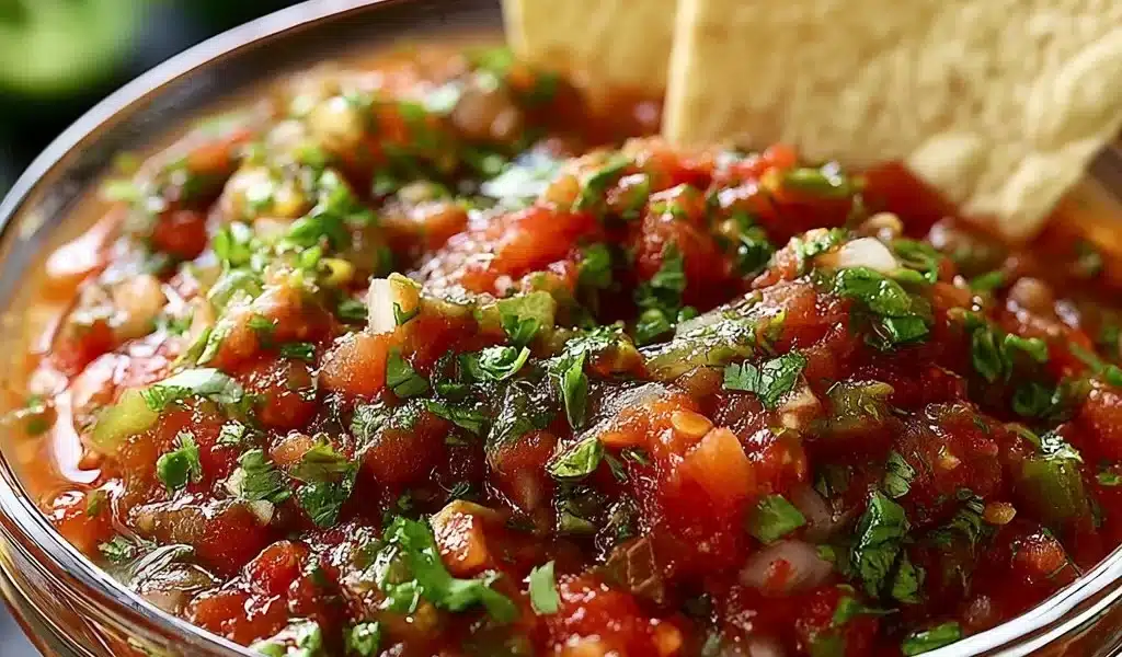 Fresh homemade salsa recipe for dipping chips, easy and delicious Mexican flavor.