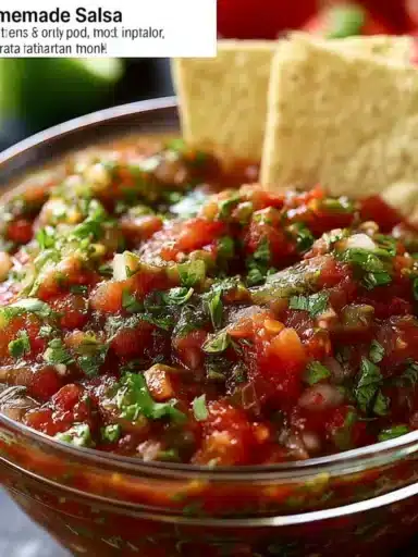Fresh homemade salsa recipe for dipping chips, easy and delicious Mexican flavor.