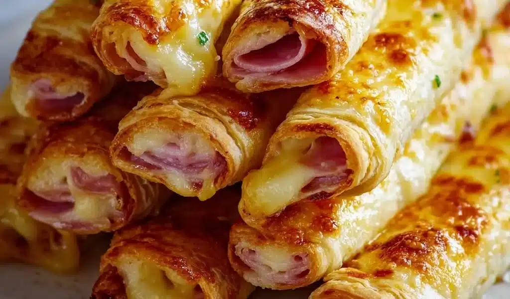 Ham and cheese sticks served on a plate as a delicious snack