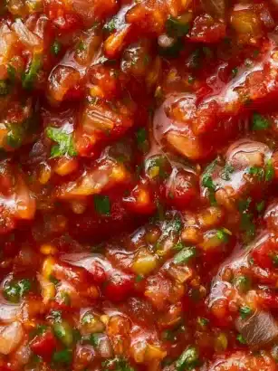 Homemade Salsa 41 A bowl of fresh homemade salsa with tomatoes, onions, and cilantro