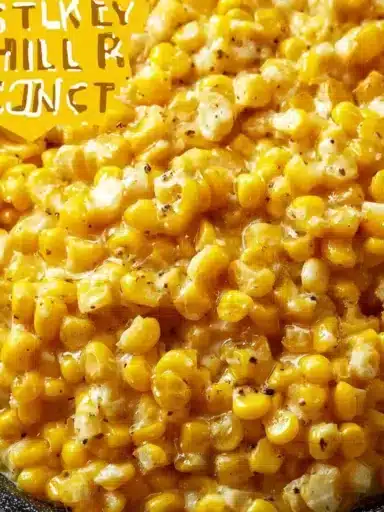 Delicious Honey Butter Skillet Corn served in a cast-iron skillet