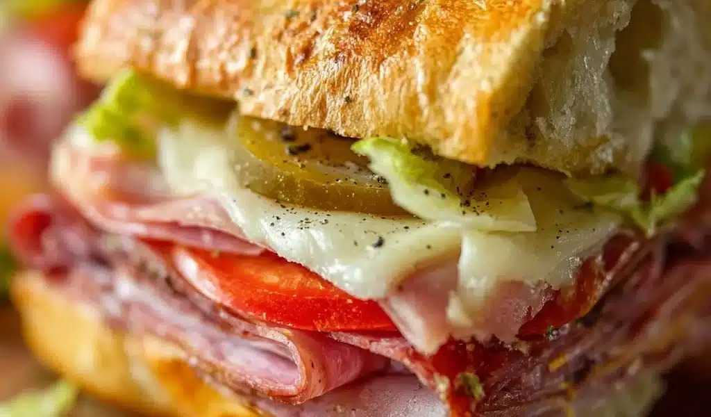 A plate of hot Italian sub sliders with melted cheese and colorful toppings