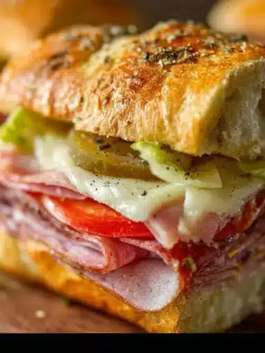 A plate of hot Italian sub sliders with melted cheese and colorful toppings