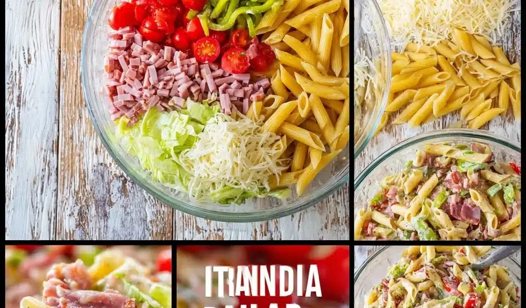 Delicious Italian Grinder Pasta Salad with colorful vegetables and pasta