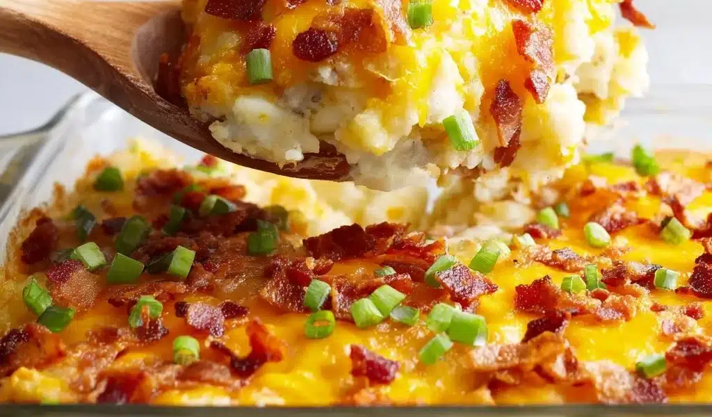 Loaded Baked Potato Casserole Recipe – Cheesy Comfort Food 8 Delicious loaded baked potato casserole topped with cheese and bacon