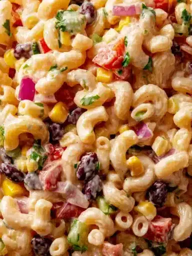 Mexican Macaroni Salad with vibrant vegetables and spices