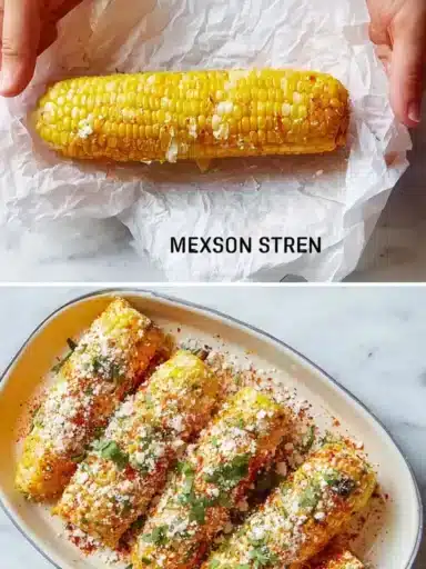 Delicious Mexican Street Corn topped with cheese and spices