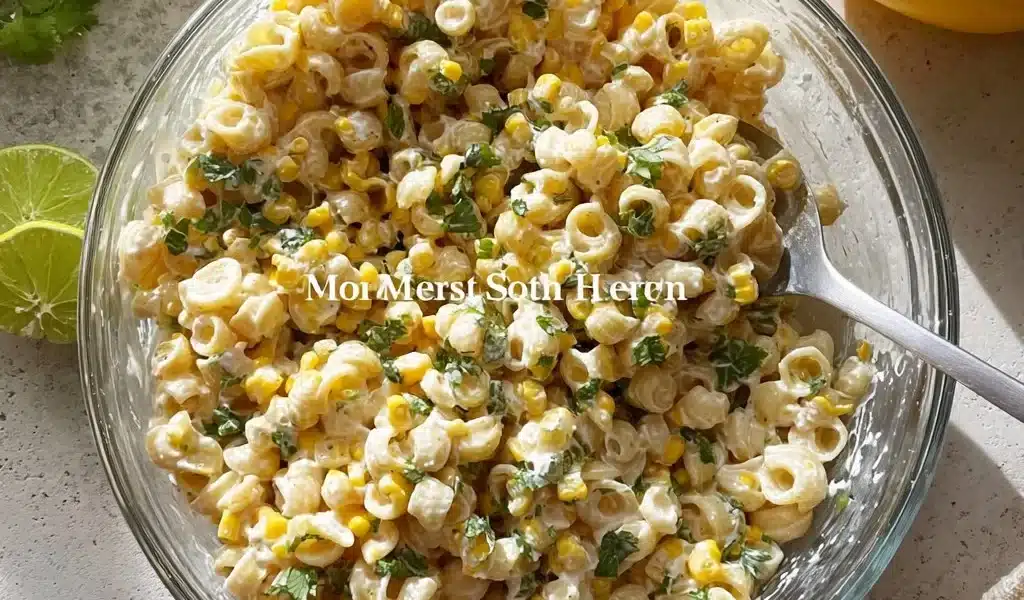 Delicious Mexican street corn pasta salad with fresh ingredients and colorful toppings