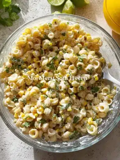 Delicious Mexican street corn pasta salad with fresh ingredients and colorful toppings