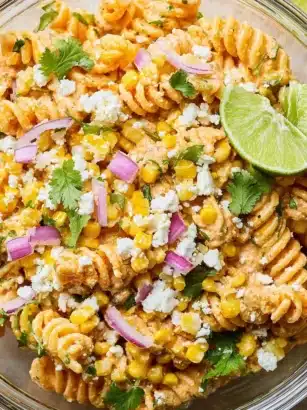 Mexican Street Corn Pasta Salad Recipe: A Flavorful Delight 11 Bowl of Mexican street corn pasta salad with fresh ingredients and vibrant colors.