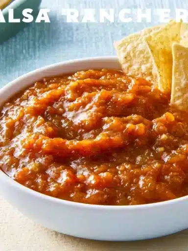 Homemade Ranchera Sauce served in a bowl with fresh ingredients.