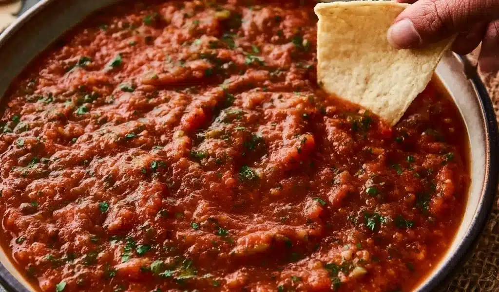 Fresh restaurant style blender salsa ready for dipping and snacking