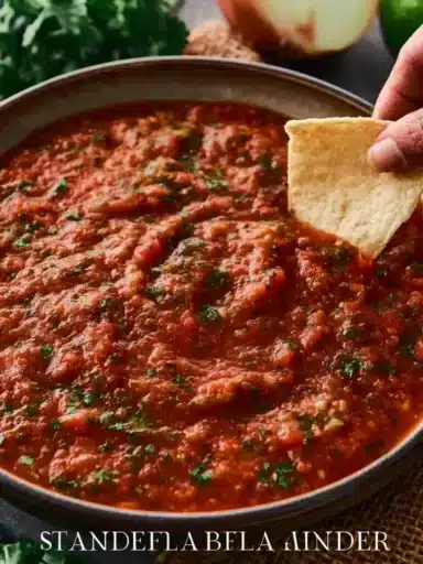 Fresh restaurant style blender salsa ready for dipping and snacking