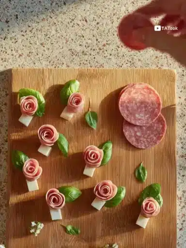 Delicious salami and cheese platter with assorted meats and cheeses