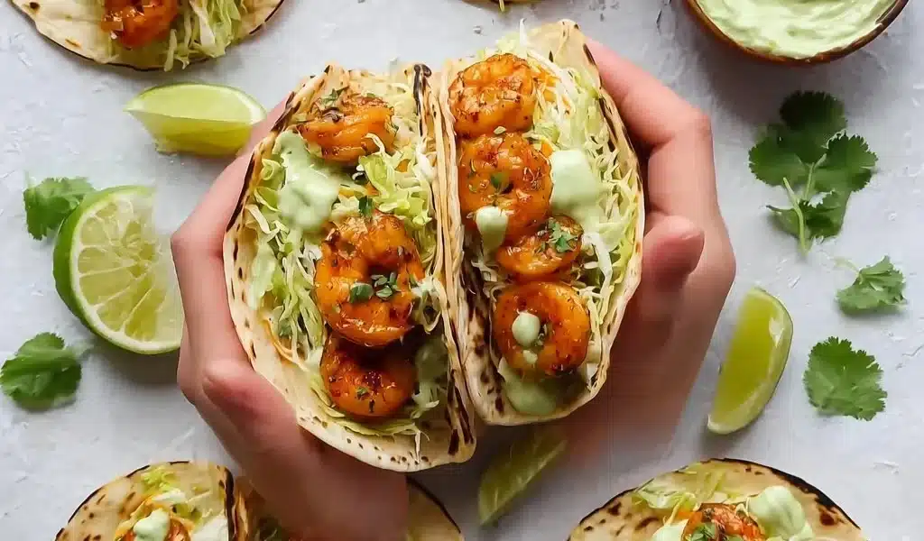 Shrimp Tacos Recipe: Quick, Easy, and Delicious Meal Idea 8 Delicious shrimp tacos topped with fresh vegetables and salsa