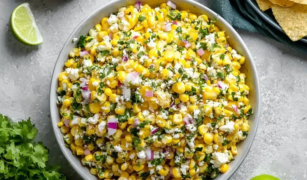 Spicy Mexican Street Corn Salad with fresh ingredients and vibrant colors.