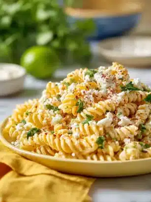 Tasty Elote Pasta Salad with Greek Yogurt Recipe 16 Tasty elote pasta salad with Greek yogurt served in a bowl