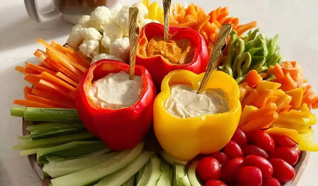 Veggie Board Inspiration: A Vibrant and Healthy Gathering 8 Colorful veggie board with an assortment of fresh vegetables and dips